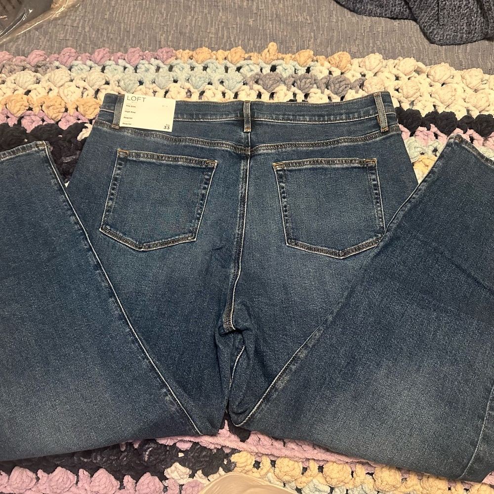 LOFT High Rise Slim Jeans - Dark Blue - Picture 4 of 4